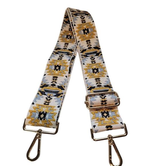 Boho Aztec Embroidered Purse Strap Replacement Crossbody Adjustable Gold Black - Picture 1 of 7